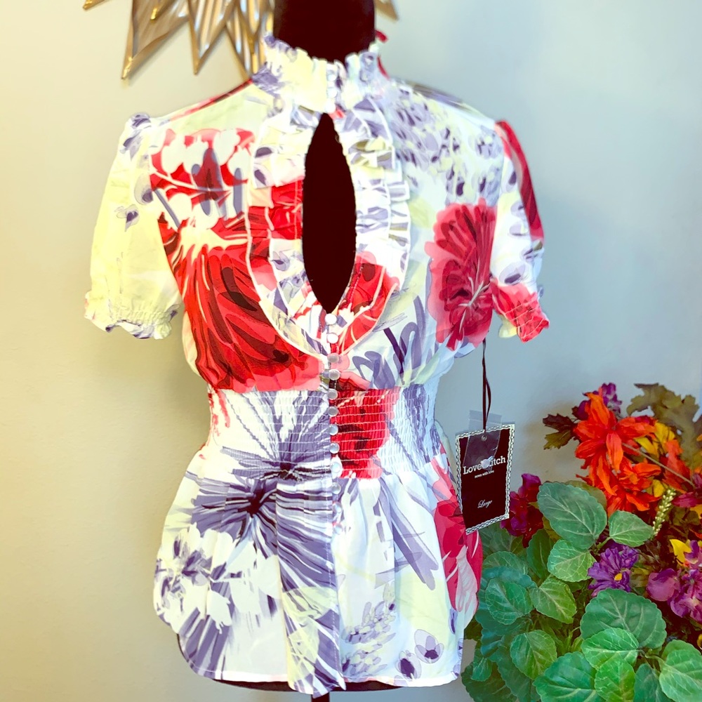 Love Stitch Button Up Floral Top